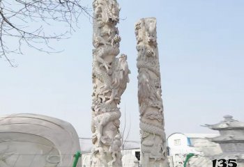龙柱雕塑-园林景区摆放大理石盘龙柱雕塑