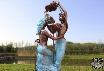美人鱼雕塑-公园里摆放的情侣玻璃钢创意美人鱼雕塑