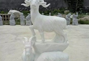 三阳开泰雕塑-公园广场汉白玉石雕母子羊三阳开泰雕塑