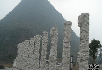 石柱雕塑-景区广场摆放花岗岩雕刻九龙柱雕塑