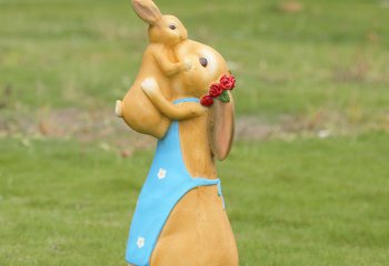 兔子雕塑-室内摆件一对母子树脂兔子雕塑