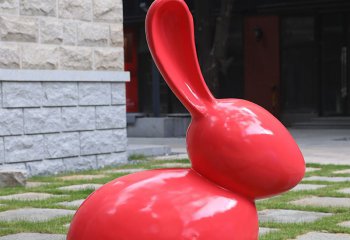 兔子雕塑-庭院一只红色玻璃钢兔子雕塑