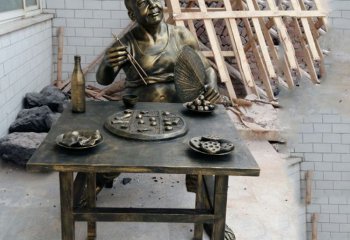 桌椅雕塑-饭店门口摆放吃饭人物不锈钢仿铜雕塑