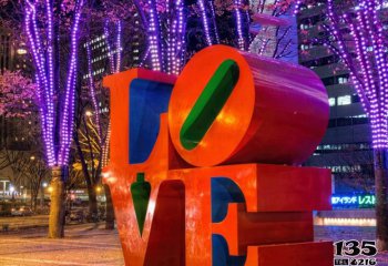 LOVE雕塑-广场摆放的橘色的不锈钢创意LOVE雕塑