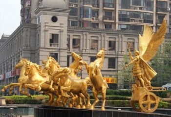 阿波罗雕塑-小区大门阿波罗战车鎏金景观铜雕阿波罗雕塑