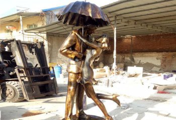 爱情雕塑-广场不锈钢喷漆烤漆创意男女遮阳拥抱的爱情雕塑