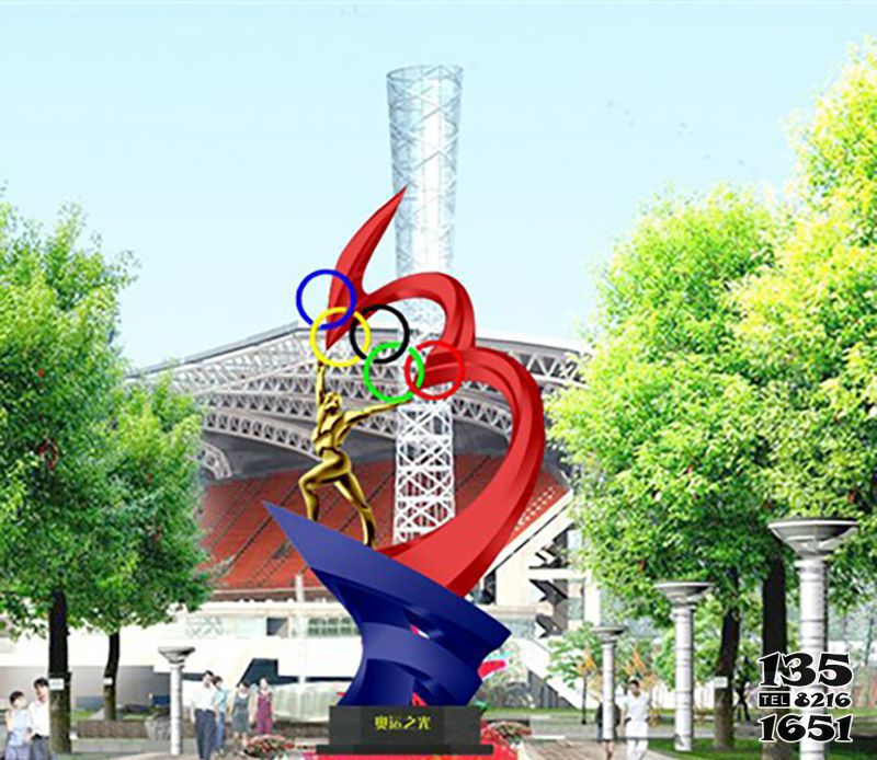 奥运雕塑-户外广场创意抽象五环奥运雕塑高清图片