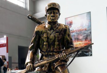 八路军雕塑-玻璃钢仿铜奔跑拿枪的八路军雕塑