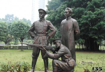 八路军雕塑-公园铜雕练枪的八路军雕塑