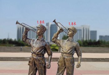 八路军雕塑-景区吹号角的铜铸八路军雕塑