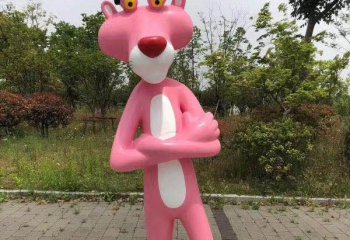 豹子雕塑-公园、商超彩绘粉红豹，卡通动物玻璃钢雕塑