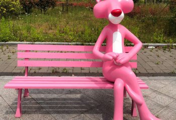 豹子雕塑-广场童趣彩绘粉红豹雕塑