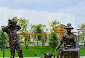 爆米花雕塑-公园摆放民俗传统铸造爆米花人物玻璃钢雕塑
