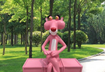 豹子雕塑-园林创意个性幽默树脂粉色顽皮豹雕塑