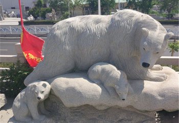 北极熊雕塑-街道边公园里摆放的一大两小玻璃钢创意北极熊雕塑