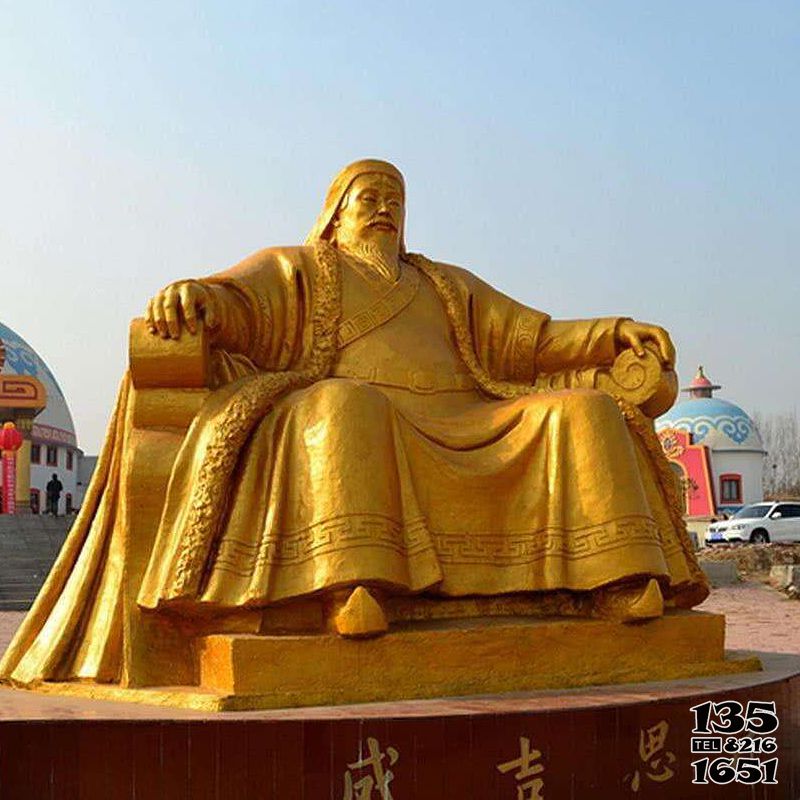 成吉思汗雕塑-漆金中国古代著名军事家世界名人铜雕成吉思汗雕塑高清图片