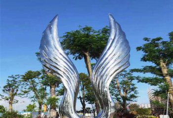 翅膀雕塑-公园户外镜面不锈钢抽象翅膀雕塑