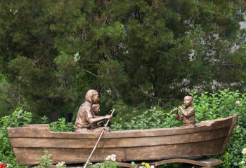 船雕塑-公园小区园林摆放铸铜一家三口黄铜船雕塑