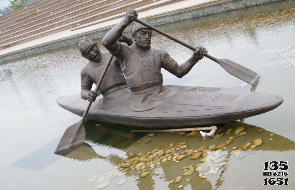 船雕塑-园林花园湖边摆放铸铜划船人物雕塑高清图片
