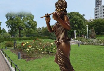 吹奏雕塑-吹笛子的美女城市花园景观玻璃钢仿铜吹奏雕塑