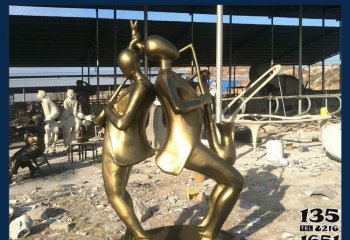 吹奏雕塑-广场铜雕贴金吹萨克斯人物吹奏雕塑