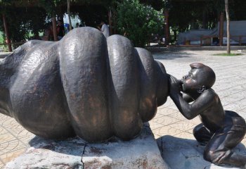 吹奏雕塑-广场小男孩吹海螺铜雕吹奏雕塑
