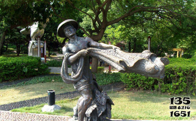 打渔雕塑-公园广场渔民撒网景观小品铸造黄铜雕塑高清图片