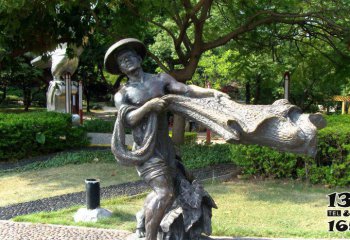 打渔雕塑-公园广场渔民撒网景观小品铸造黄铜雕塑