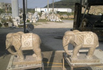 大象雕塑-别墅晚霞红石雕寓意吉祥大象雕塑
