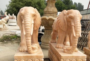 大象雕塑-别墅景区创意黄蜡石石雕大象雕塑