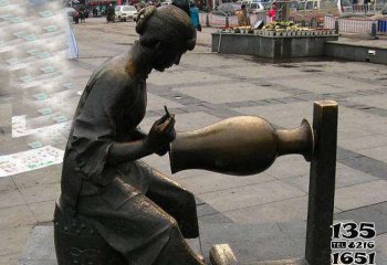 人物雕塑-广场铜雕修花盆人物雕塑