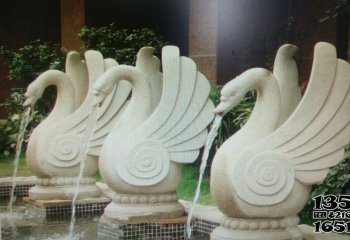 天鹅雕塑-酒店汉白玉创意切割喷水天鹅雕塑