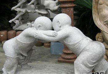 摔跤雕塑-公园小品两个小孩摔跤大理石雕塑