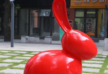 兔子雕塑-商店门口一只红色玻璃钢兔子雕塑