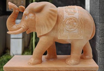大象雕塑-庭院别墅晚霞红石雕浮雕镇宅招财大象雕塑