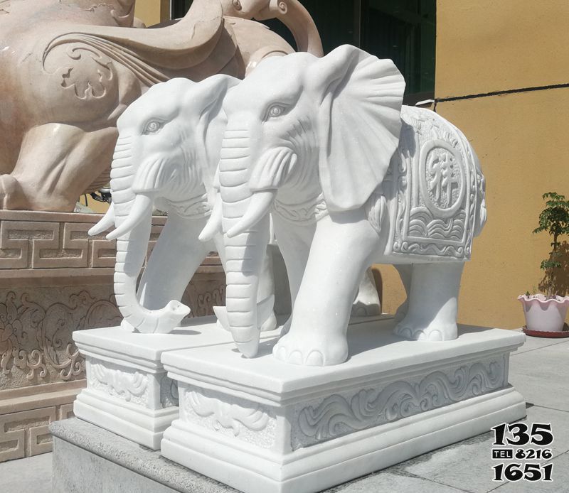大象雕塑-户外海边石雕汉白玉大象雕塑高清图片