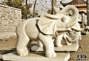 大象雕塑-庭院寺庙大型大理石石雕抬起鼻子的大象雕塑