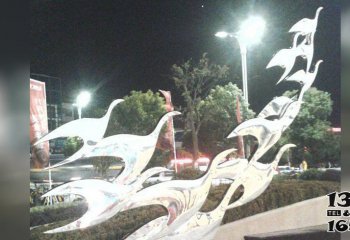 大雁雕塑-公园不锈钢白钢动物大雁雕塑