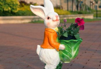 兔子雕塑-广场可爱卡通树脂抱着花盆的兔子雕塑