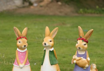 兔子雕塑-草坪一群站立的树脂彩绘兔子雕塑