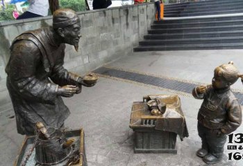 小吃雕塑-广场吃买小吃的小女孩小品铜雕