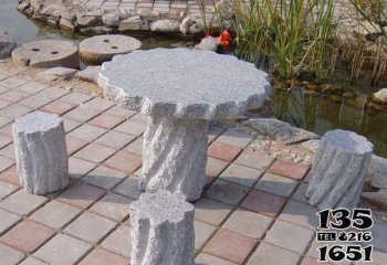 桌椅雕塑-公园湖边摆放花型大理石桌凳摆件雕塑