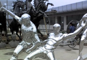 足球雕塑-镜面不锈钢踢足球的人物运动雕塑