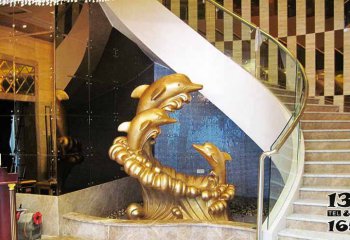 海豚雕塑-酒店摆放跳跃的黄铜海豚雕塑