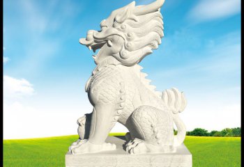 麒麟雕塑-户外草坪汉白玉石雕麒麟雕塑