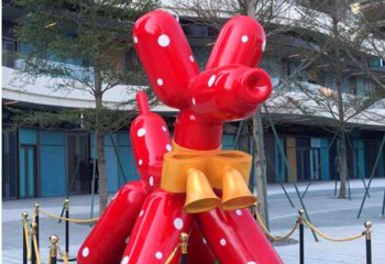 气球狗雕塑-商场街道摆放的带铃当的玻璃钢彩绘气球狗雕塑