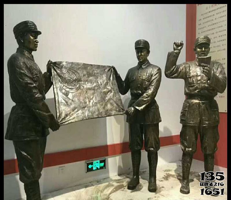 八路军雕塑-入党宣誓的玻璃钢仿铜八路军雕塑高清图片