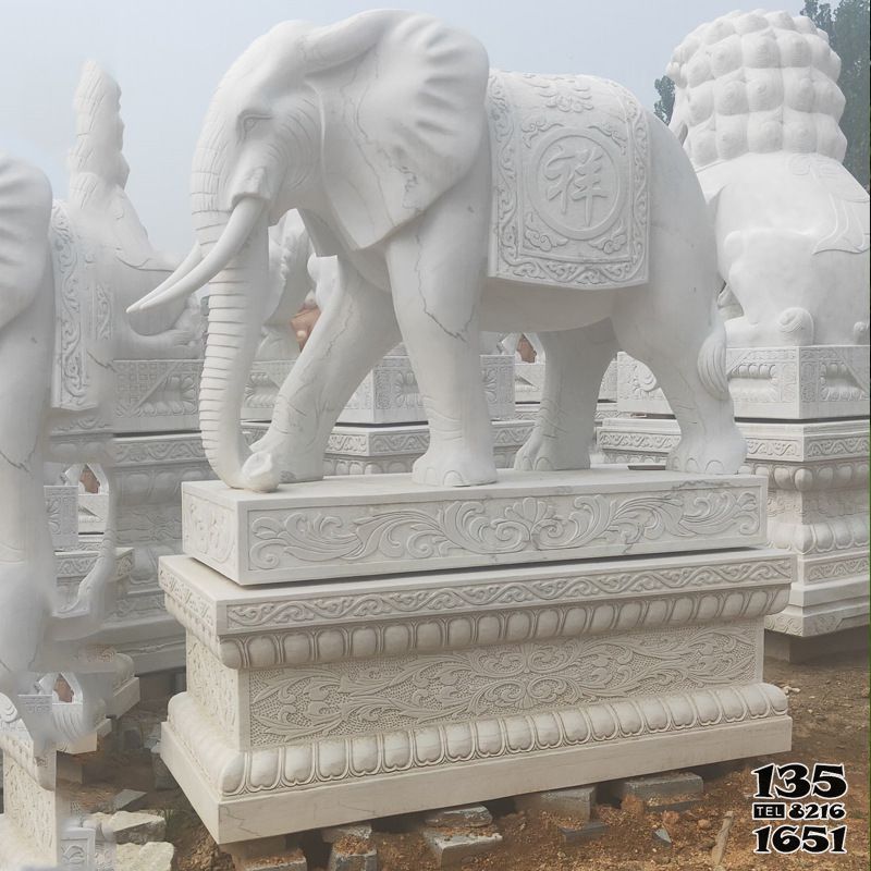 大象雕塑-企业汉白玉石雕招财大象雕塑高清图片