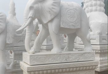 大象雕塑-企业汉白玉石雕招财大象雕塑