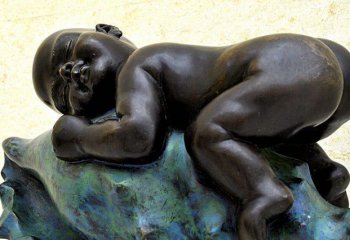 儿童雕塑-公园趴在石头上睡觉的小男孩景观铜雕儿童雕